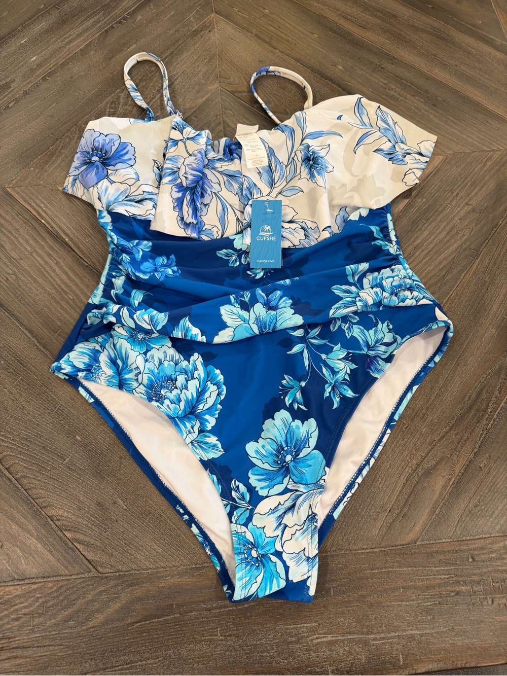 Cupshe Blue Floral One-Piece Swimsuit XL NWT